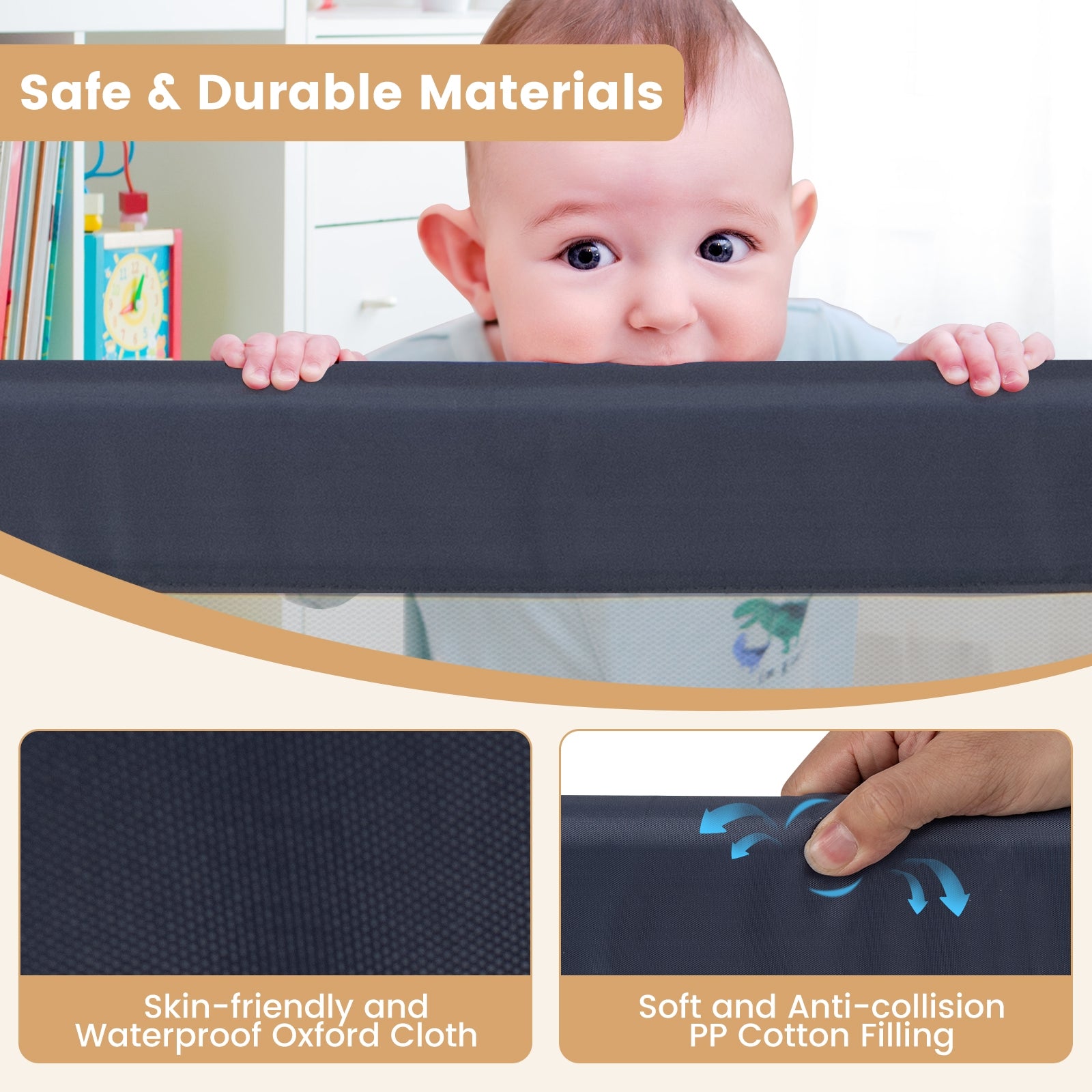 60-Inch Foldable Bed Rail, Swing Down Baby Guard, Adjustable Safety Strap, Grey Bed Rails at Gallery Canada