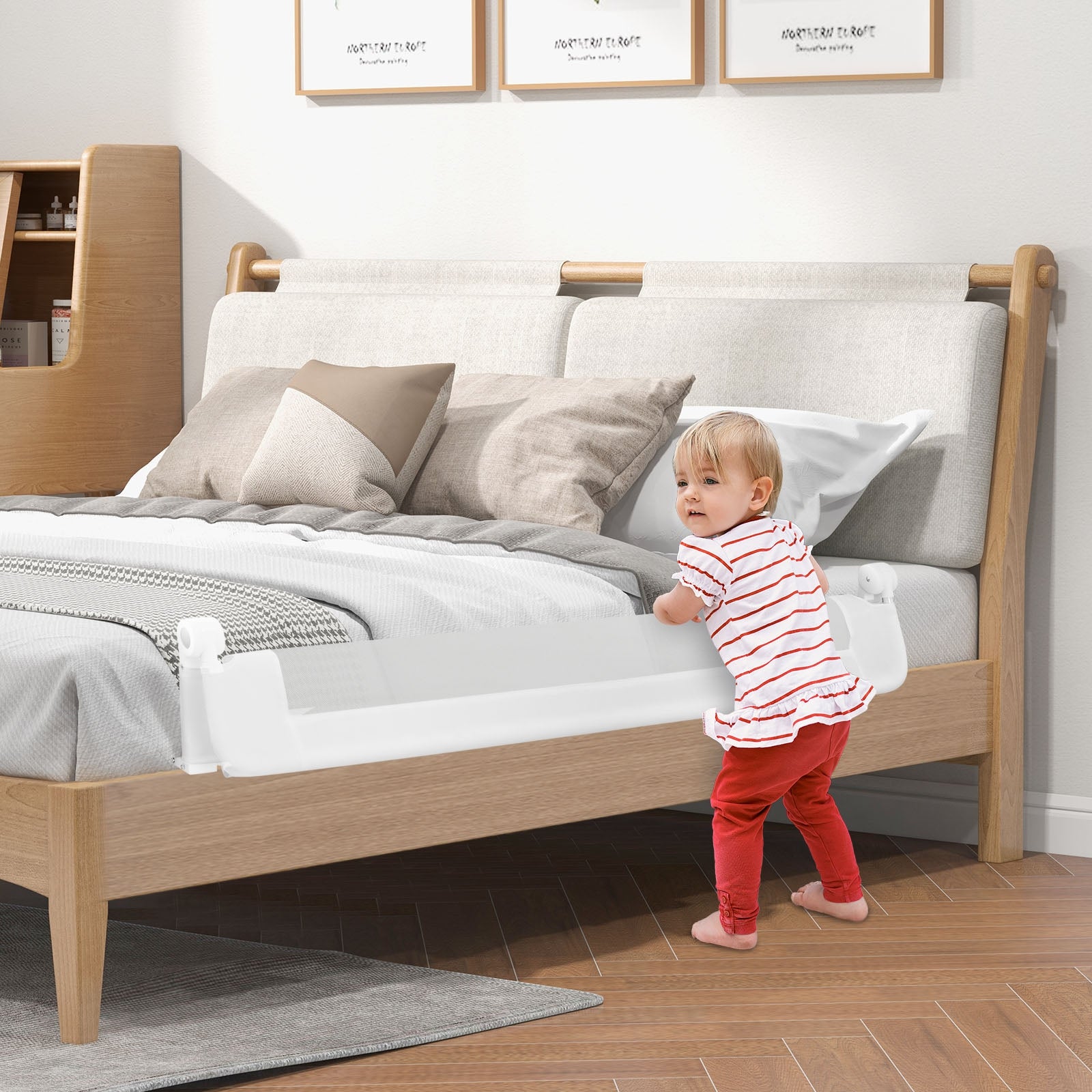 60-Inch Foldable Baby Bed Rail, Adjustable Safety Strap, White Bed Rails at Gallery Canada