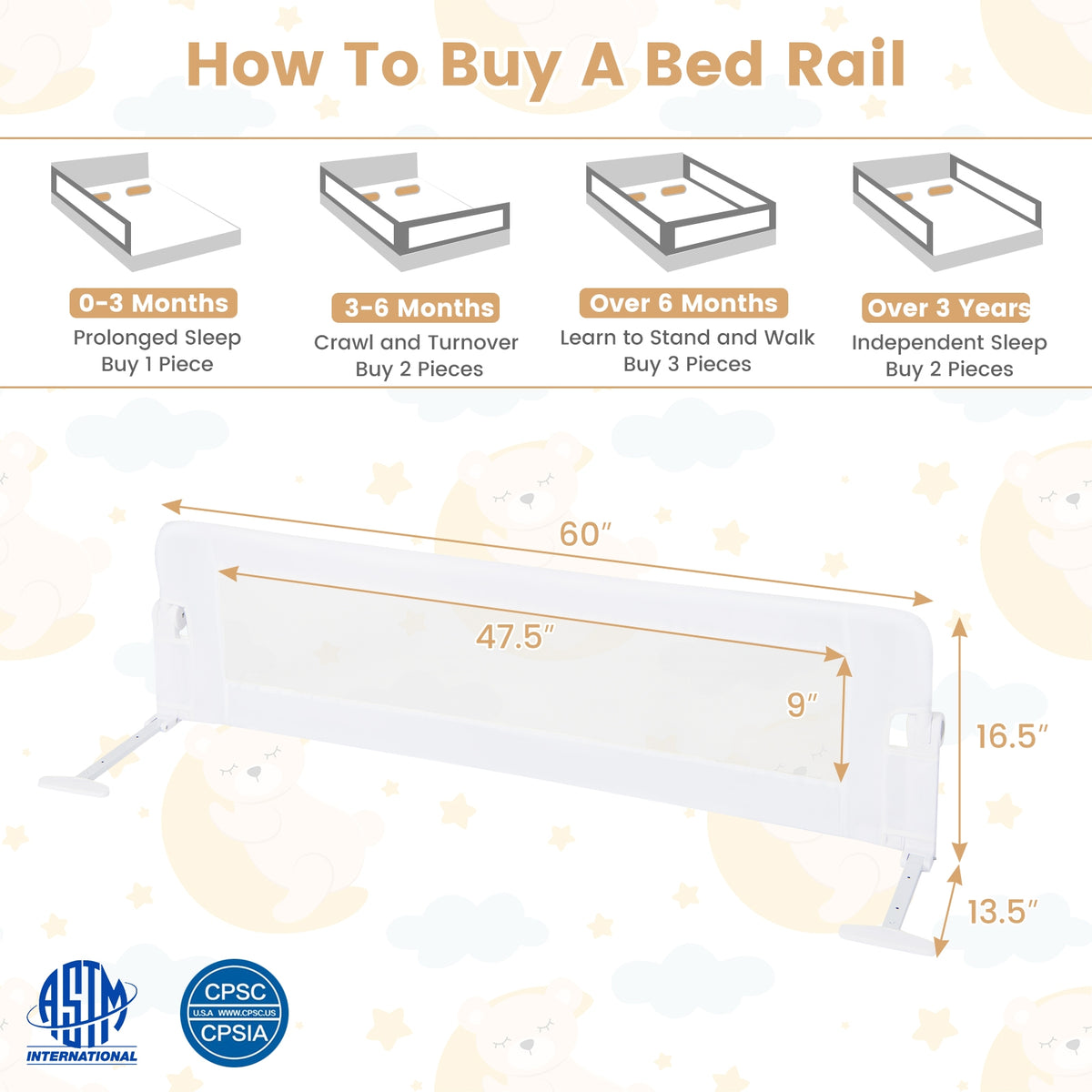 60-Inch Foldable Baby Bed Rail, Adjustable Safety Strap, White Bed Rails at Gallery Canada
