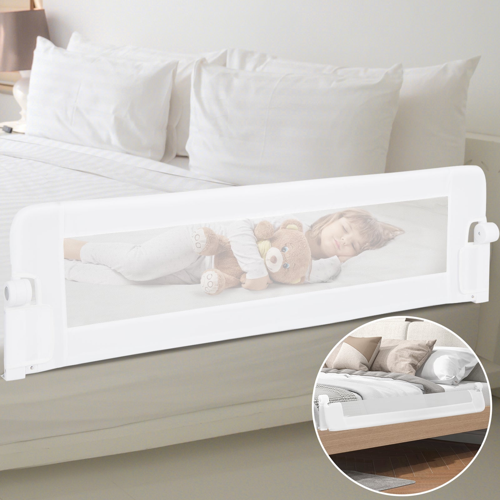 60-Inch Foldable Baby Bed Rail, Adjustable Safety Strap, White Bed Rails at Gallery Canada