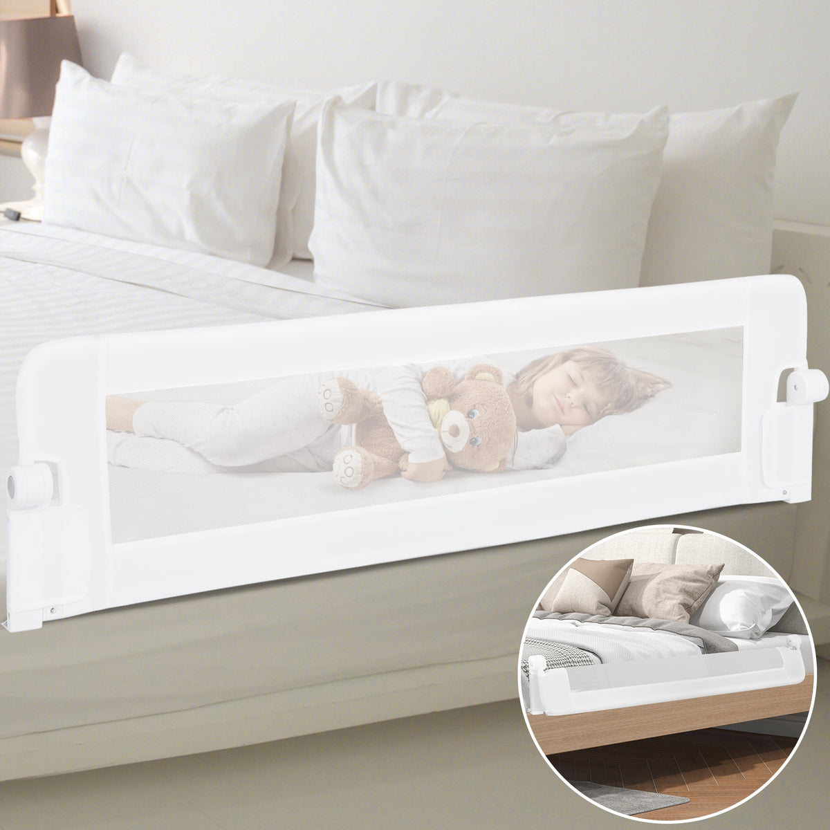 60-Inch Foldable Baby Bed Rail, Adjustable Safety Strap, White Bed Rails at Gallery Canada