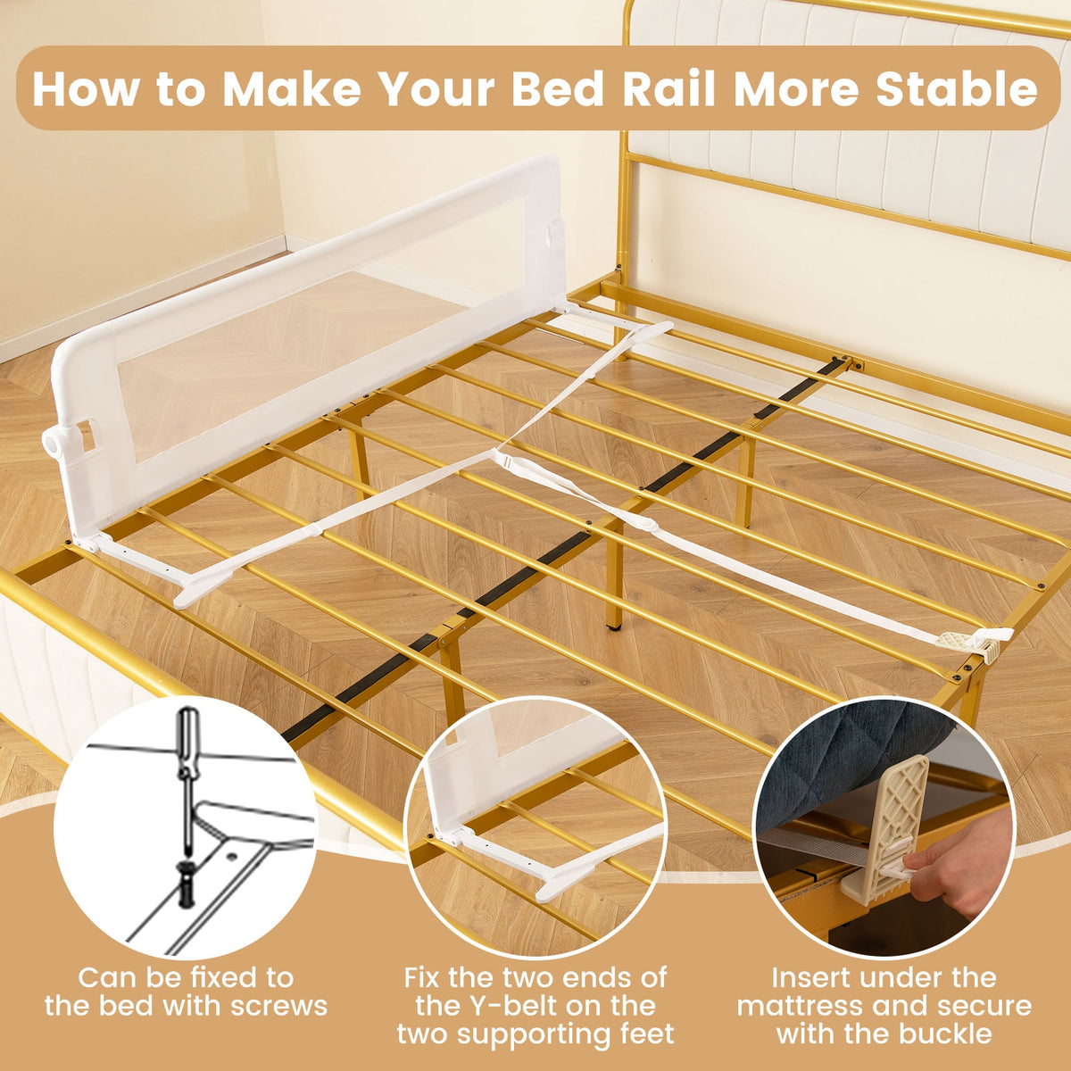 60-Inch Foldable Baby Bed Rail, Adjustable Safety Strap, White Bed Rails at Gallery Canada