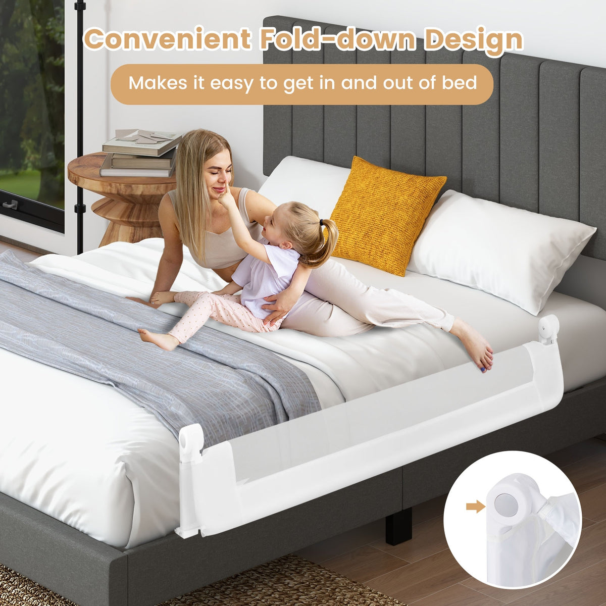 60-Inch Foldable Baby Bed Rail, Adjustable Safety Strap, White Bed Rails at Gallery Canada