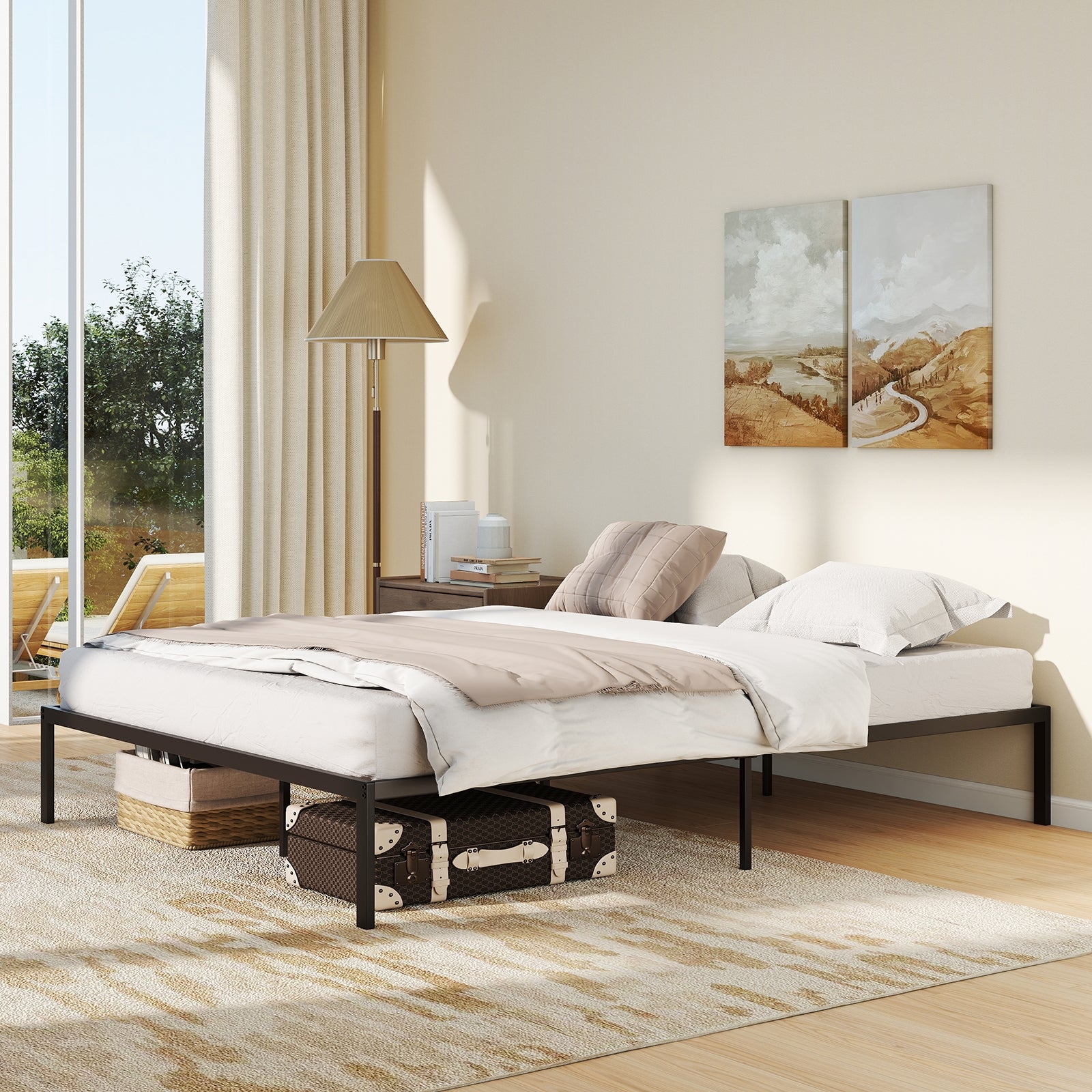 Queen Size Metal Bed Frame, Heavy Duty Support Slats, Black Simple Bed Frame at Gallery Canada