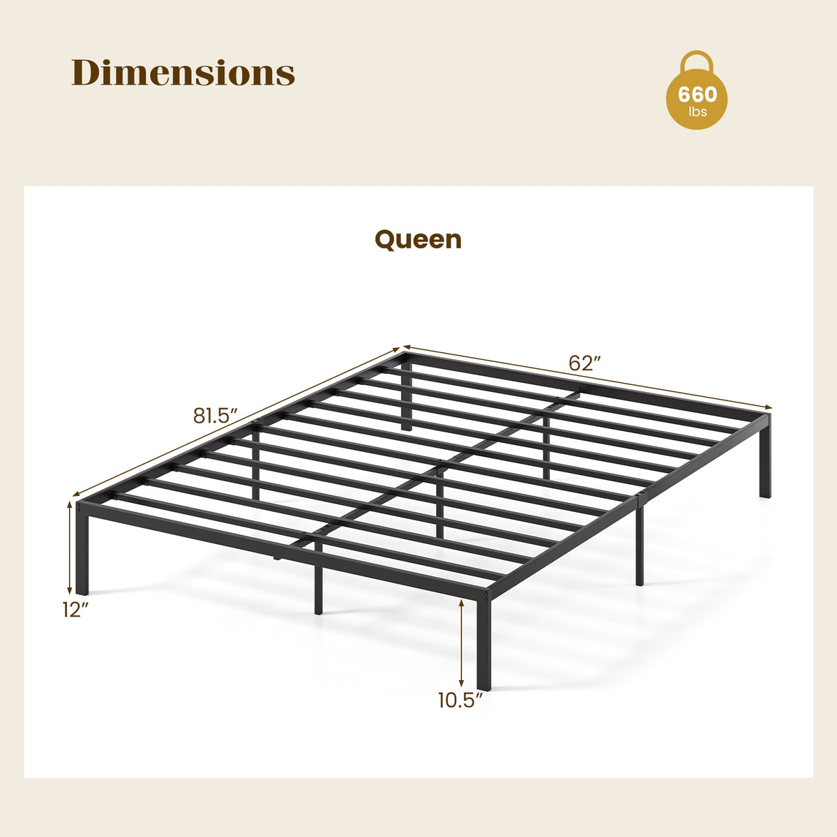 Queen Size Metal Bed Frame, Heavy Duty Support Slats, Black Simple Bed Frame at Gallery Canada