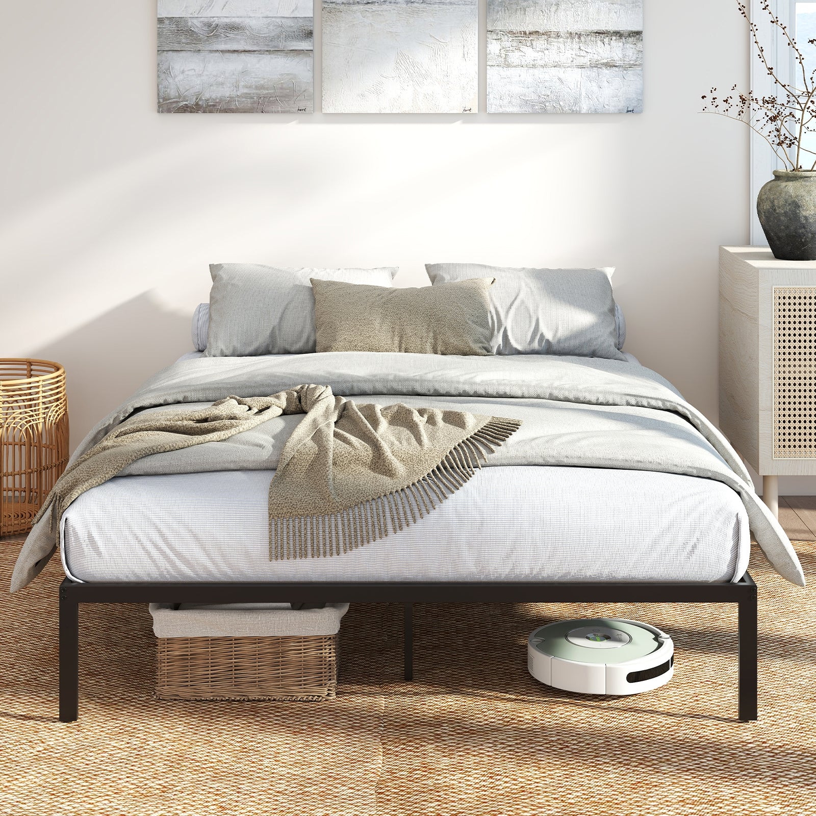 Queen Size Metal Bed Frame, Heavy Duty Support Slats, Black Simple Bed Frame at Gallery Canada