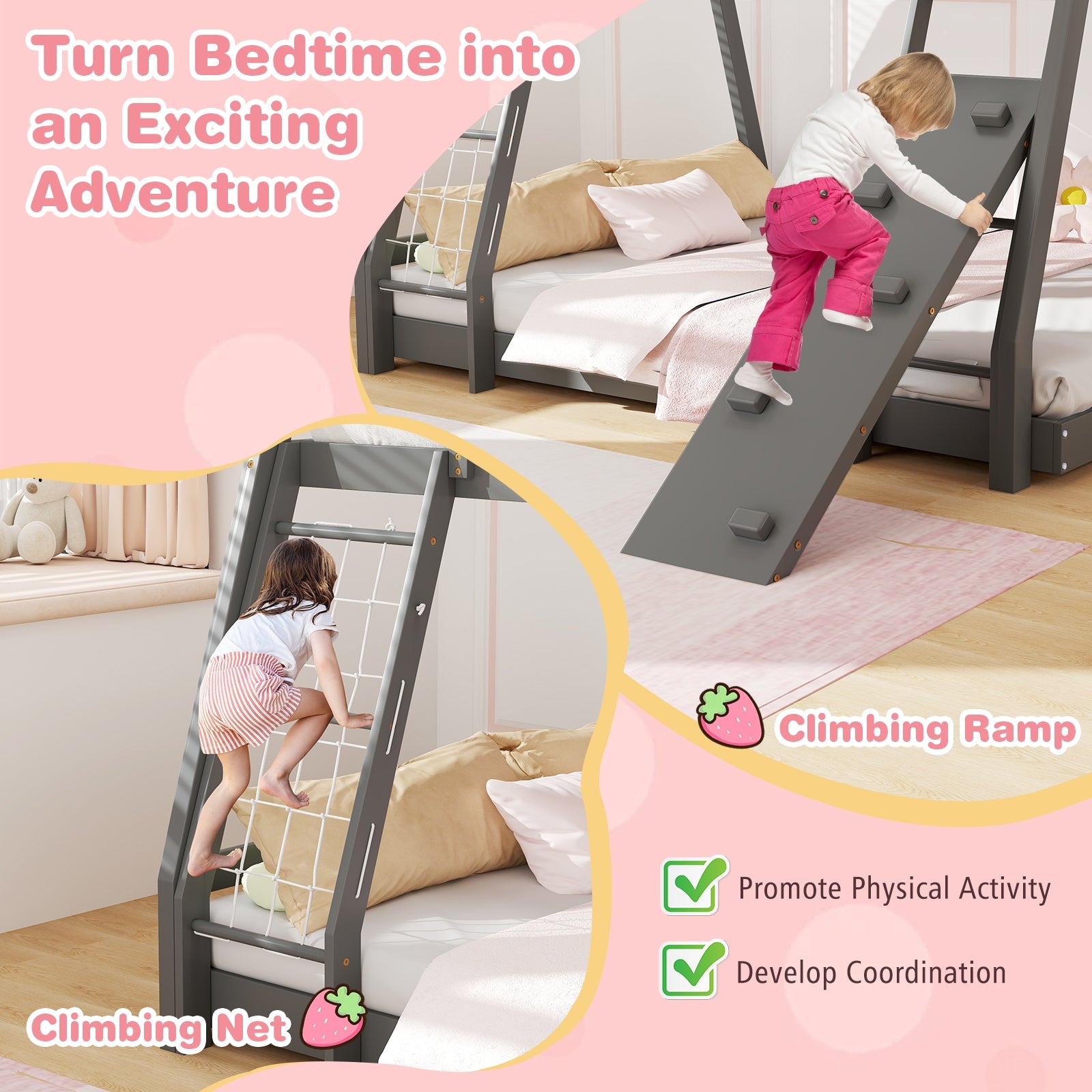 Twin Over Queen Bunk Bed, Wooden Kids Bed, Gray Toddler Beds at Gallery Canada