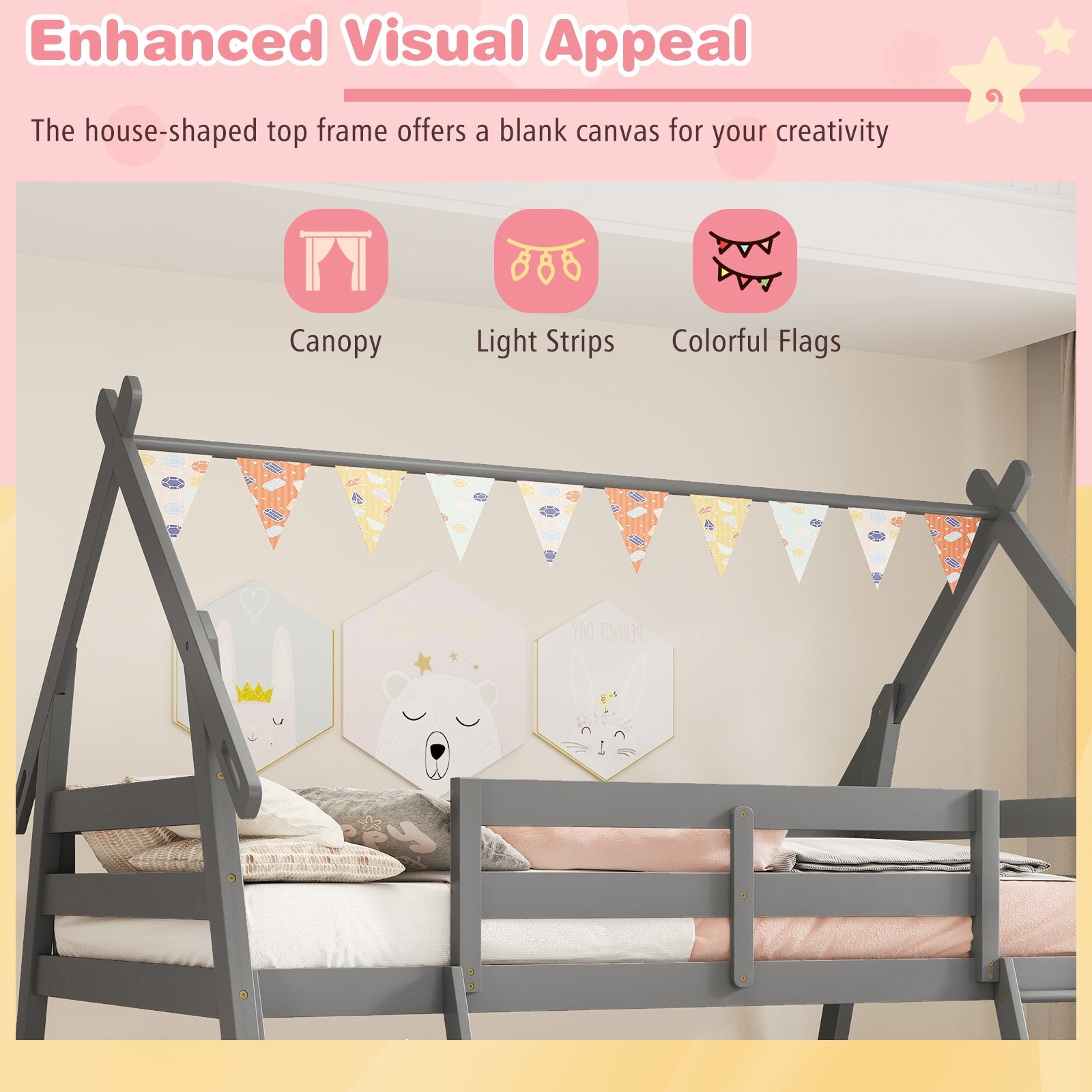 Twin Over Queen Bunk Bed, Wooden Kids Bed, Gray Toddler Beds at Gallery Canada