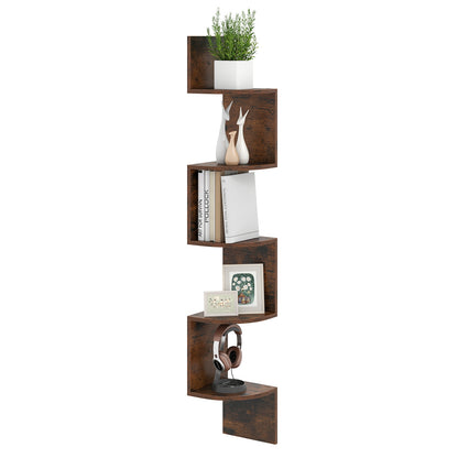 5-Tier Corner Shelf, Floating Bookshelf, Wall Mounted Storage, Rustic Brown Bookcases at Gallery Canada