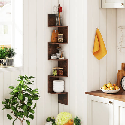 5-Tier Corner Shelf, Floating Bookshelf, Wall Mounted Storage, Rustic Brown Bookcases at Gallery Canada