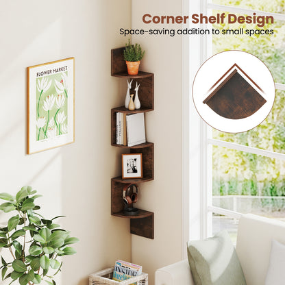 5-Tier Corner Shelf, Floating Bookshelf, Wall Mounted Storage, Rustic Brown Bookcases at Gallery Canada