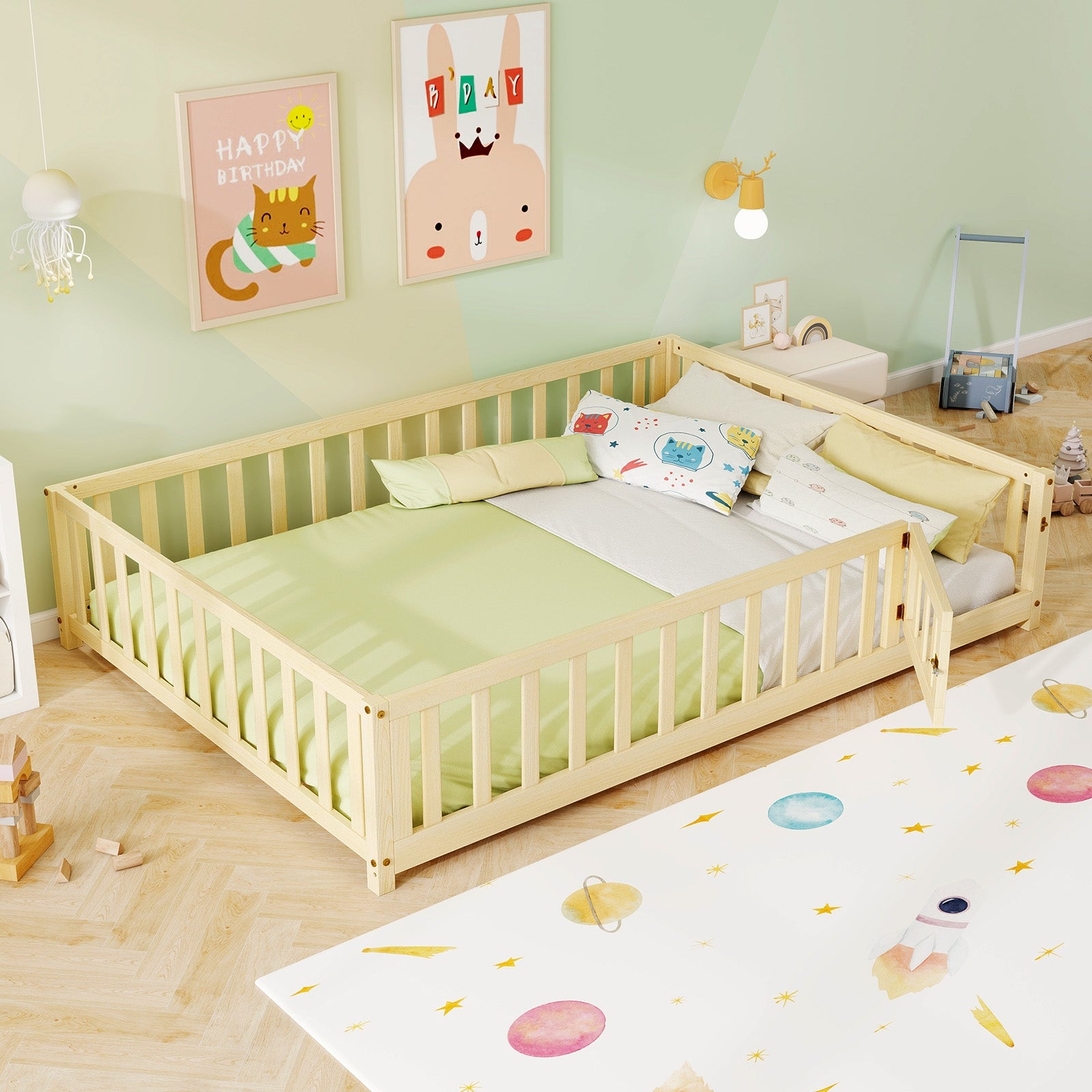Montessori Bed Frame With Full Guardrails, Safety Door, Natural Toddler Beds at Gallery Canada