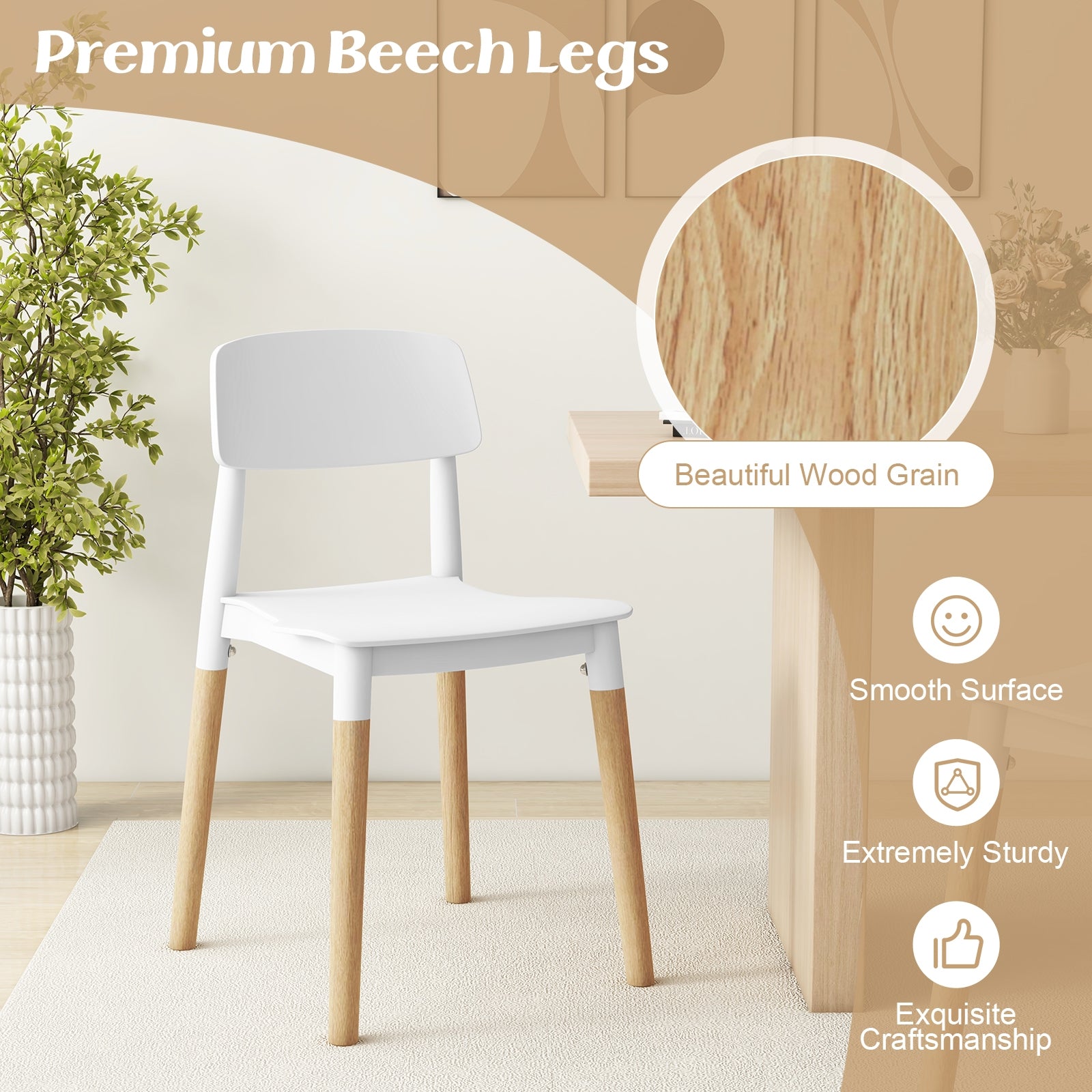 Modern Dining Side Chairs Set of 4, Ergonomic Backrest, White Dining Chairs at Gallery Canada