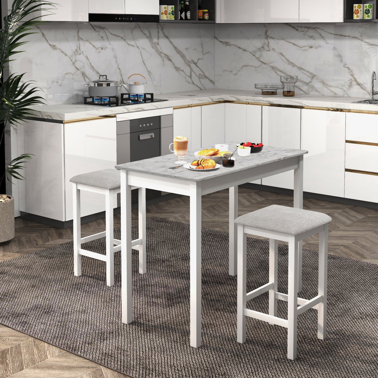 3-Piece Bar Table Set, Dining Table And 2 Bar Stools, White Dining Room Sets at Gallery Canada