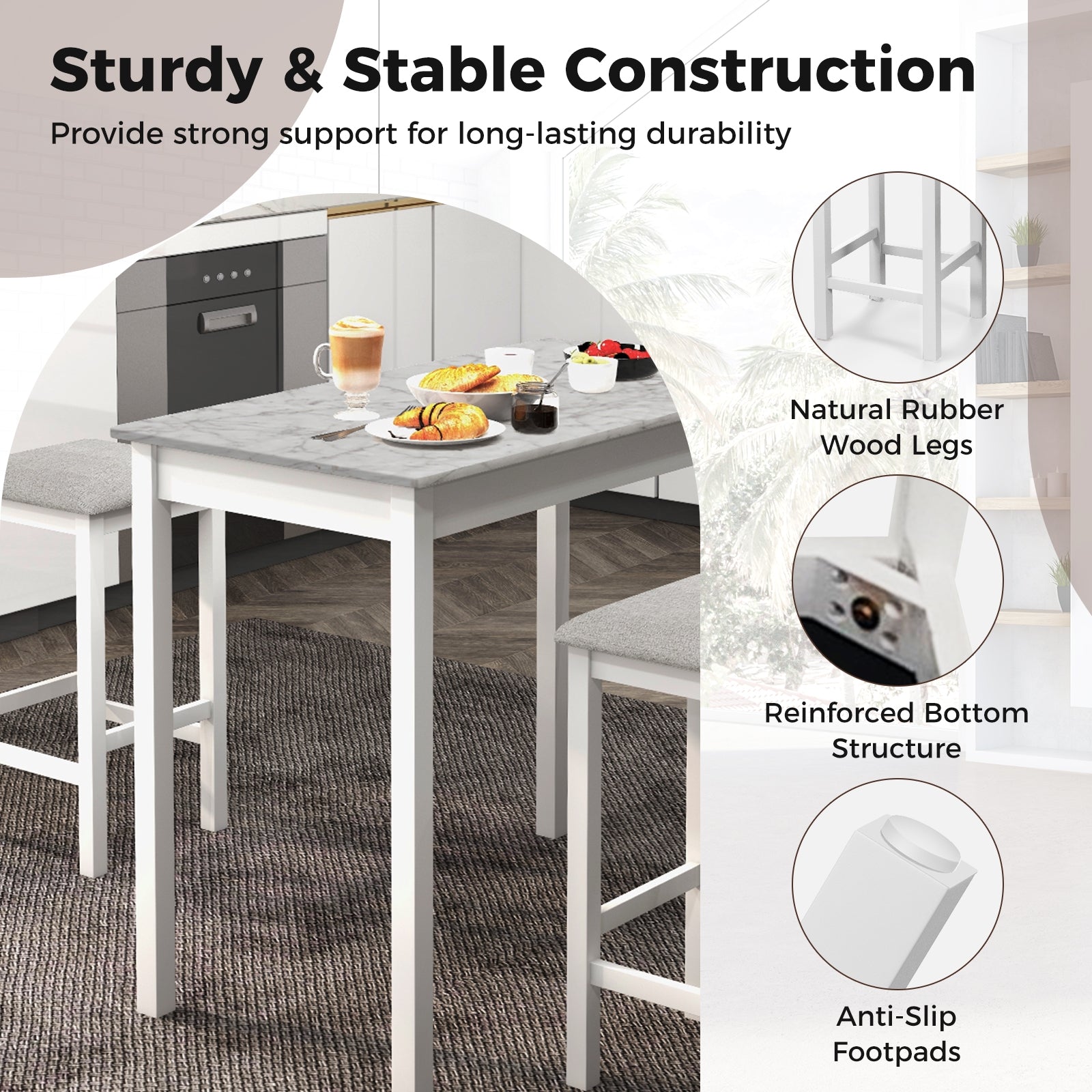 3-Piece Bar Table Set, Dining Table And 2 Bar Stools, White Dining Room Sets at Gallery Canada