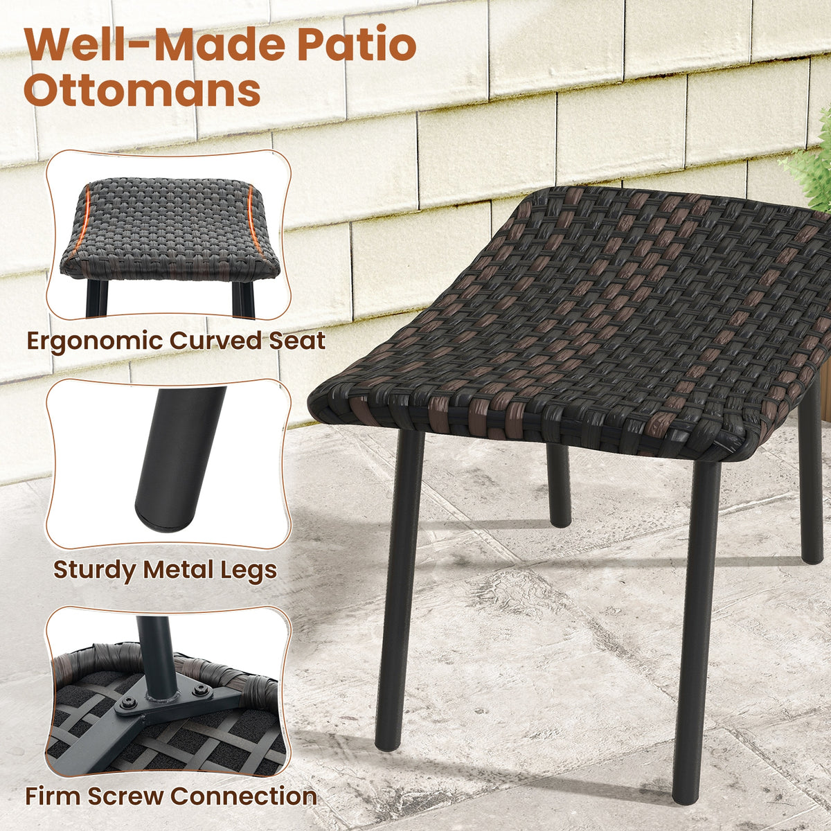 All Weather Outdoor Ottomans Set, With Sturdy Metal Legs, Brown Ottomans at Gallery Canada