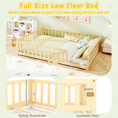 Montessori Bed Frame With Full Guardrails, Safety Door, Natural Toddler Beds at Gallery Canada