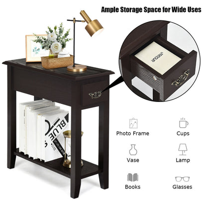 2 Tier End Bedside Sofa Side Table, Narrow Nightstand, Espresso End & Side Tables at Gallery Canada