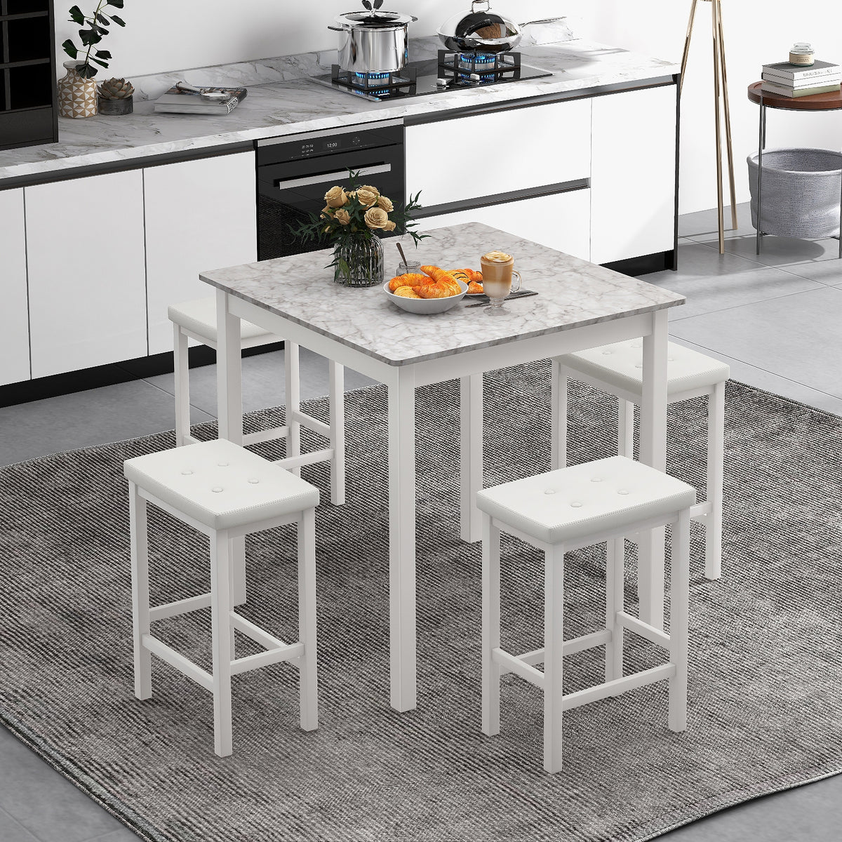 5-Piece Bar Table Set, Counter-Height Dining Table, 4 Bar Stools, White Dining Room Sets at Gallery Canada