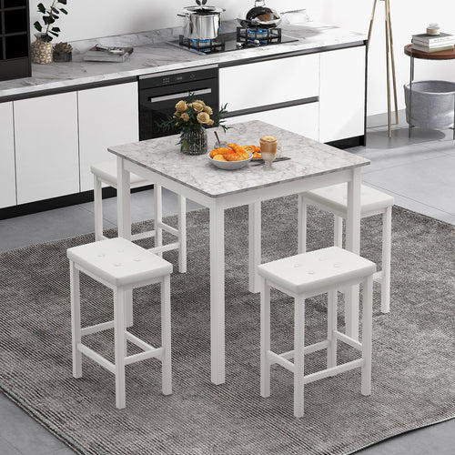 5-Piece Bar Table Set, Counter-Height Dining Table, 4 Bar Stools, White