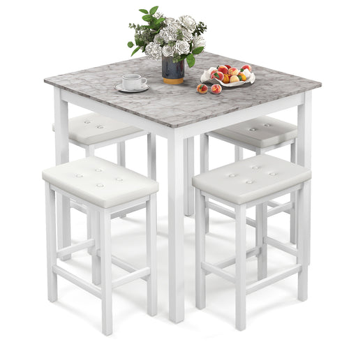 5-Piece Bar Table Set, Counter-Height Dining Table, 4 Bar Stools, White