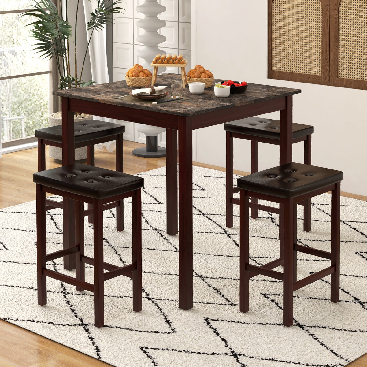 5-Piece Bar Table Set, Counter-Height Dining Table, 4 Bar Stools, Brown Dining Room Sets at Gallery Canada
