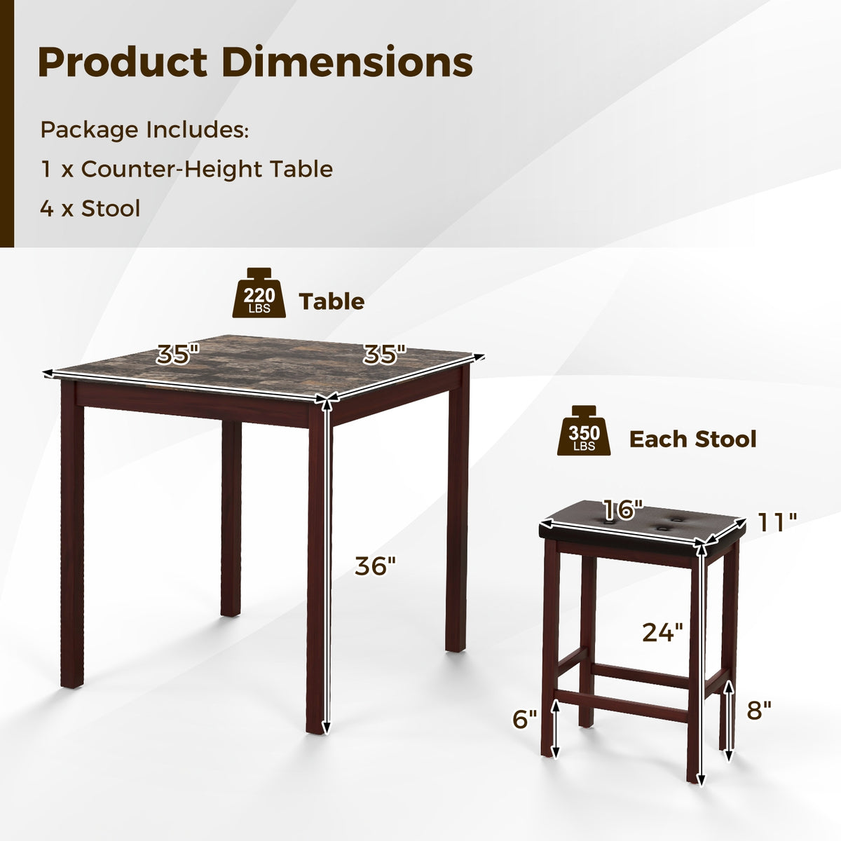 5-Piece Bar Table Set, Counter-Height Dining Table, 4 Bar Stools, Brown Dining Room Sets at Gallery Canada