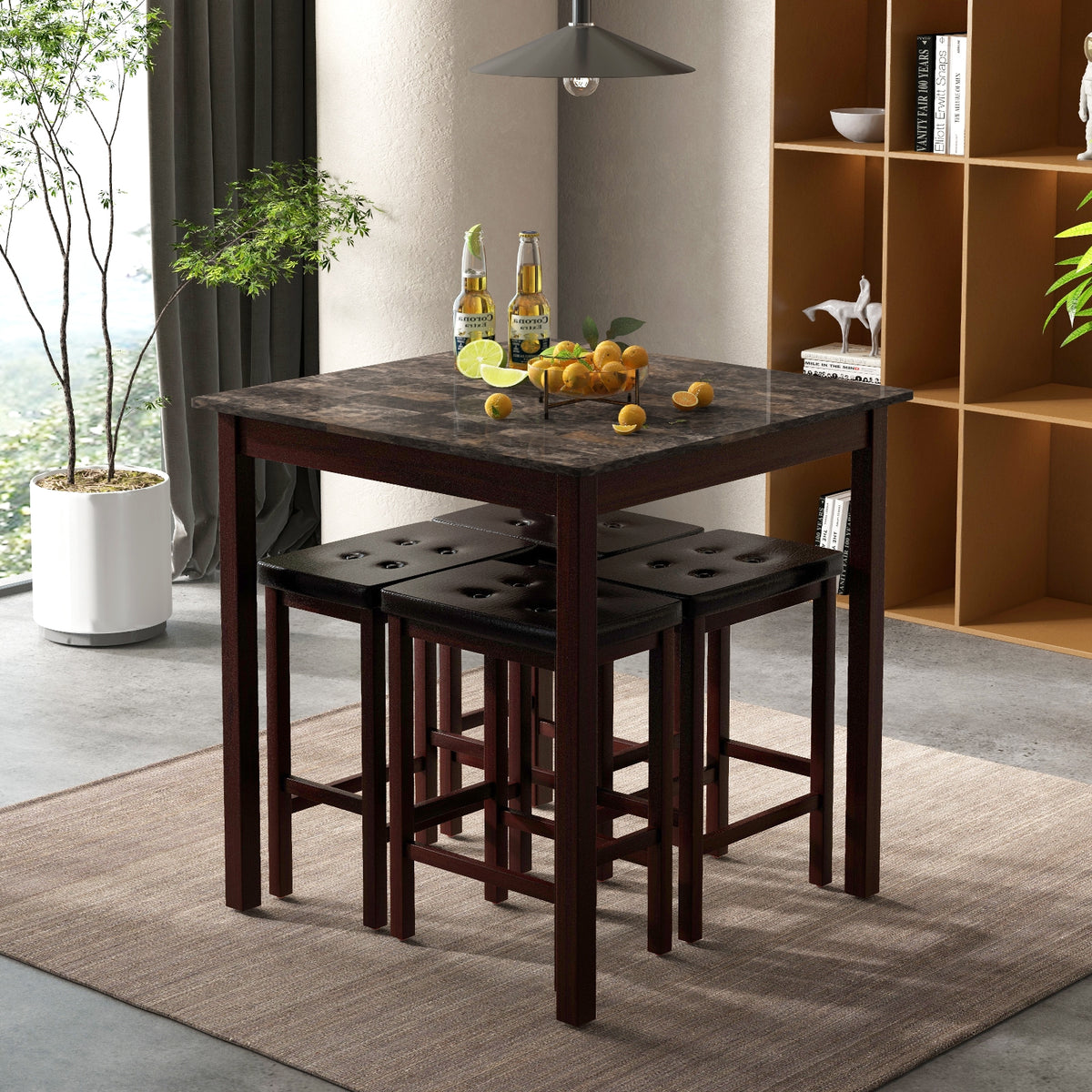 5-Piece Bar Table Set, Counter-Height Dining Table, 4 Bar Stools, Brown Dining Room Sets at Gallery Canada