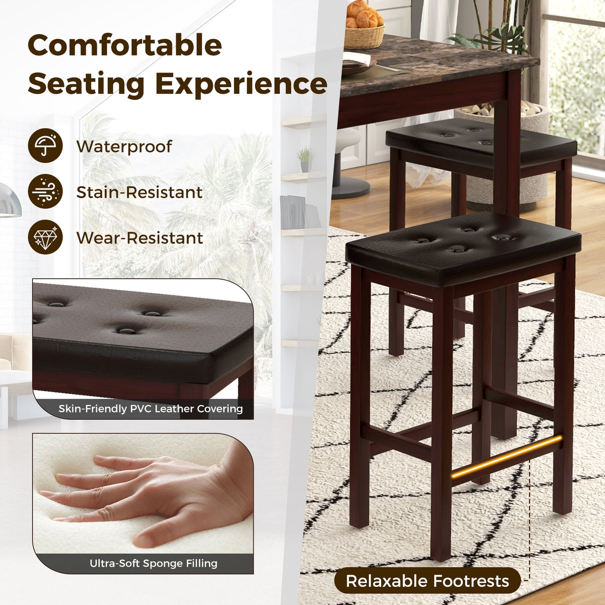 5-Piece Bar Table Set, Counter-Height Dining Table, 4 Bar Stools, Brown Dining Room Sets at Gallery Canada