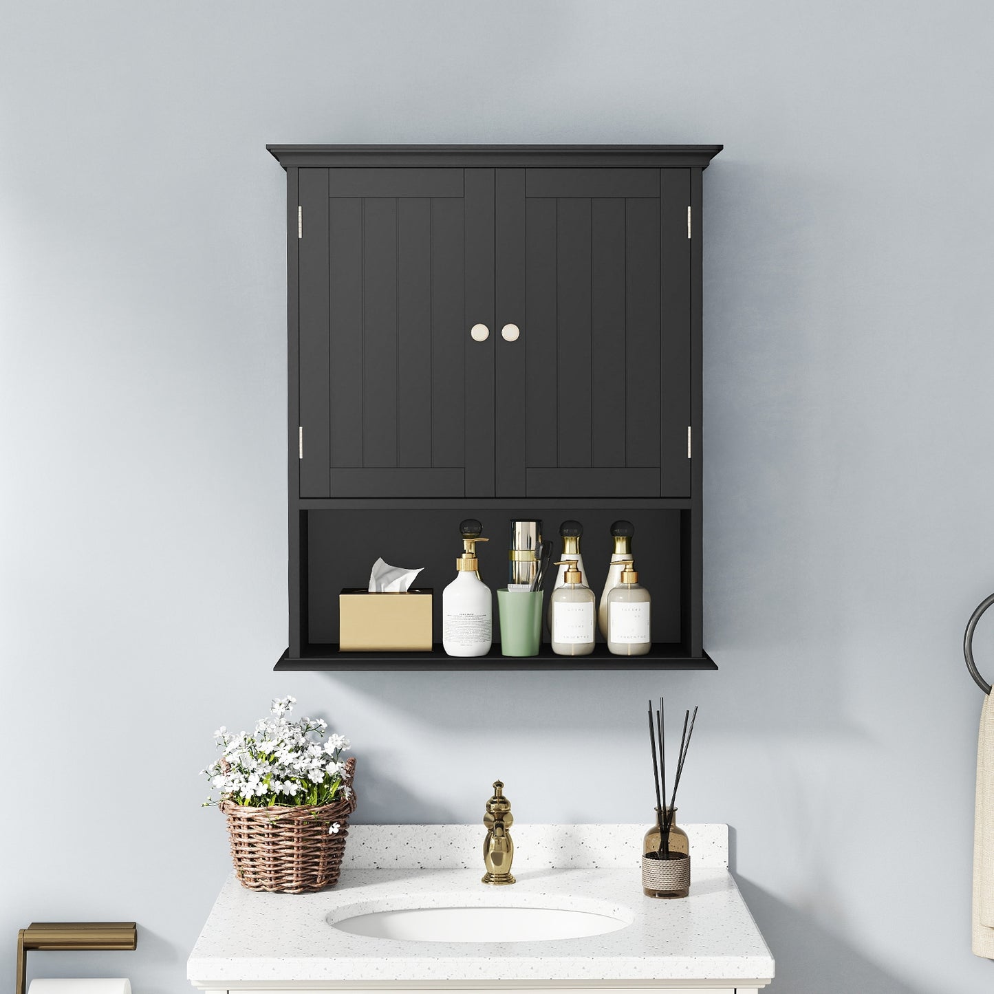 Wall Mount Bathroom Cabinet With Doors, Shelves, Black Wall Cabinets at Gallery Canada