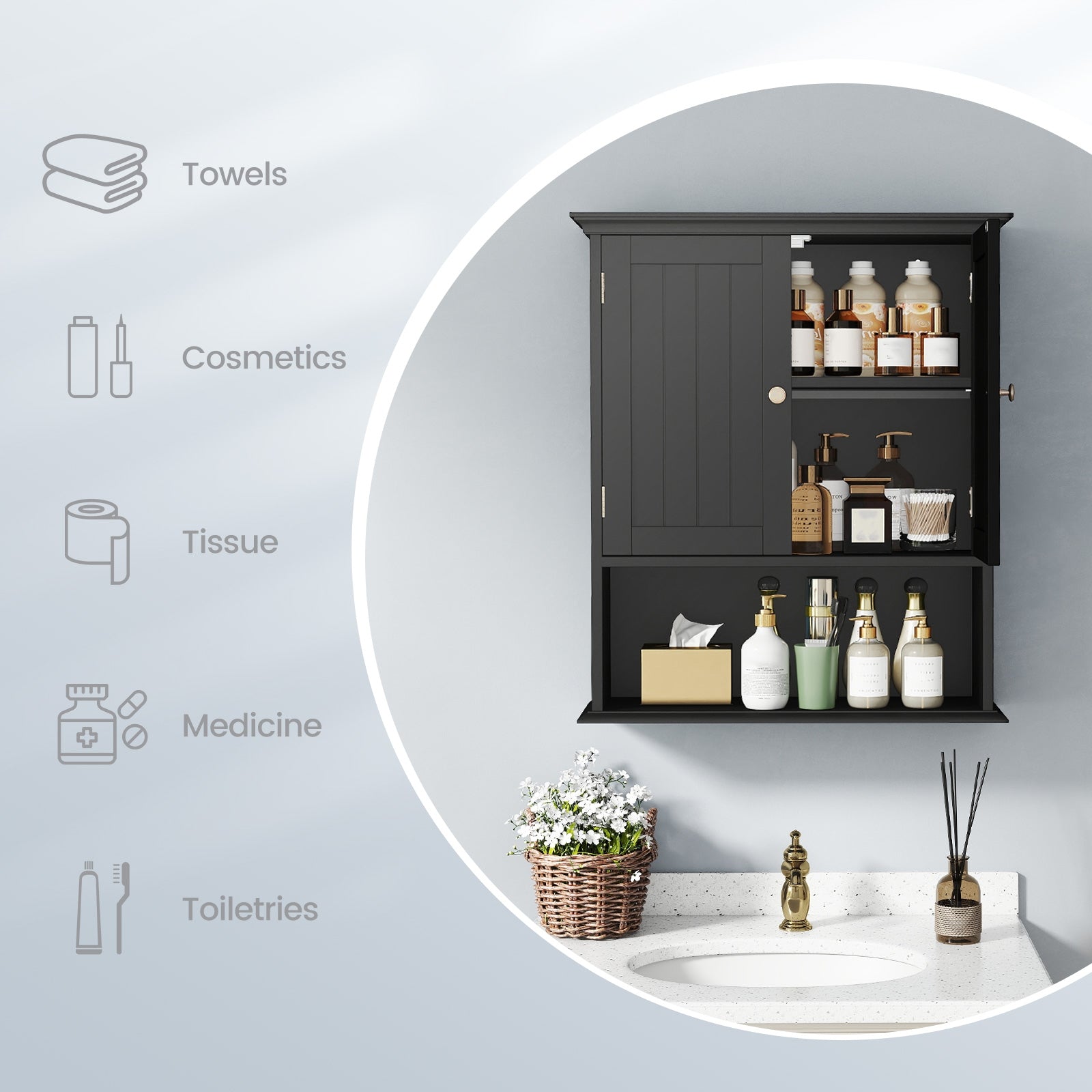 Wall Mount Bathroom Cabinet With Doors, Shelves, Black Wall Cabinets at Gallery Canada