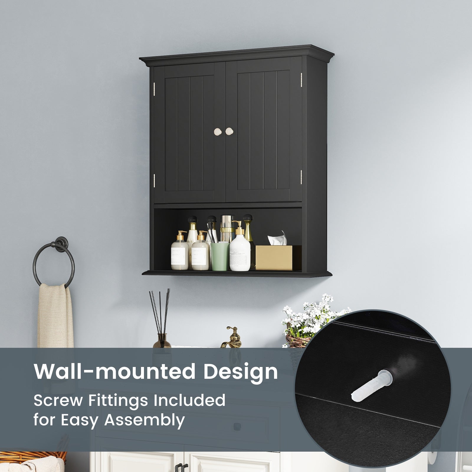 Wall Mount Bathroom Cabinet With Doors, Shelves, Black Wall Cabinets at Gallery Canada