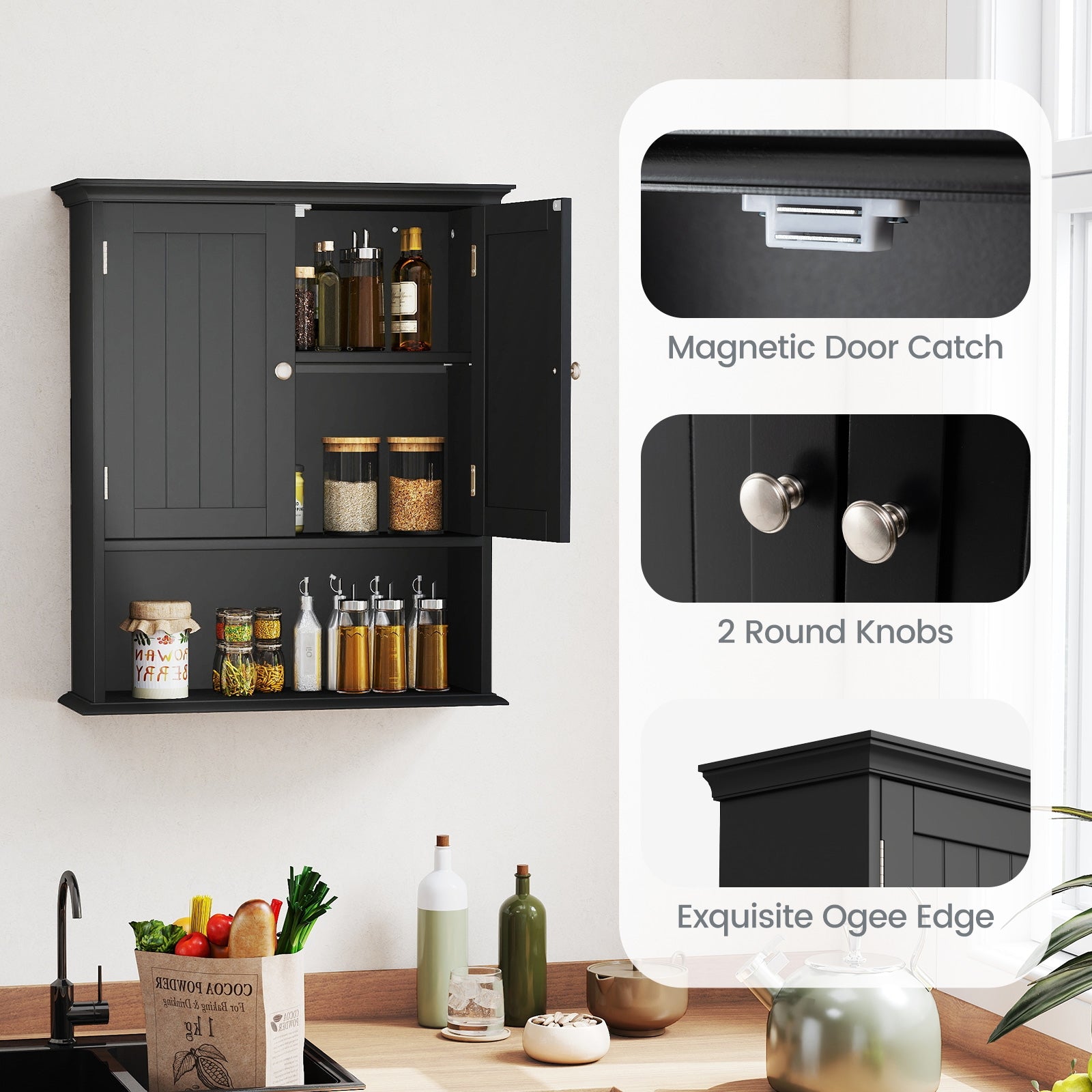 Wall Mount Bathroom Cabinet With Doors, Shelves, Black Wall Cabinets at Gallery Canada