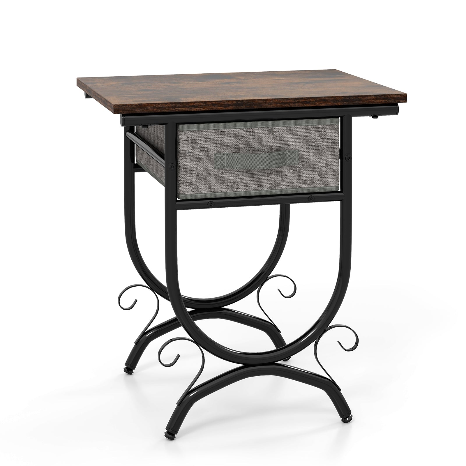 Side Table With Fabric Drawer, Carved Metal Frame, Living Room Nightstands at Gallery Canada