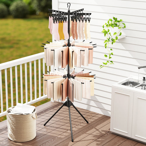 3-Tier Tripod Folding Clothes Drying Rack, 24 Clips, Black