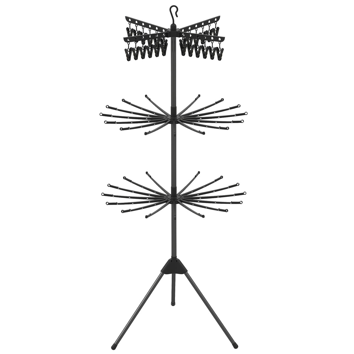 3-Tier Tripod Folding Clothes Drying Rack, 24 Clips, Black Drying Racks at Gallery Canada