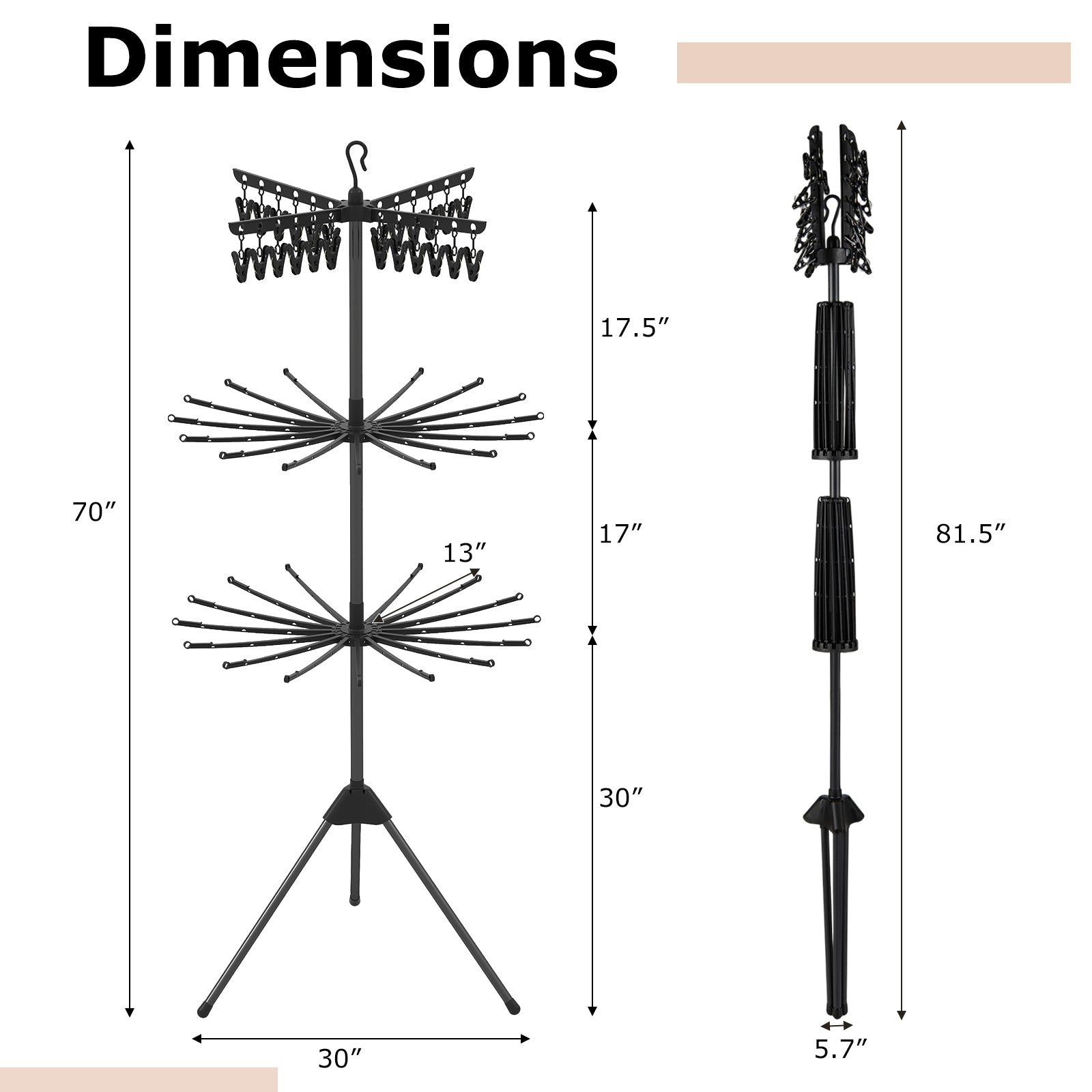 3-Tier Tripod Folding Clothes Drying Rack, 24 Clips, Black Drying Racks at Gallery Canada