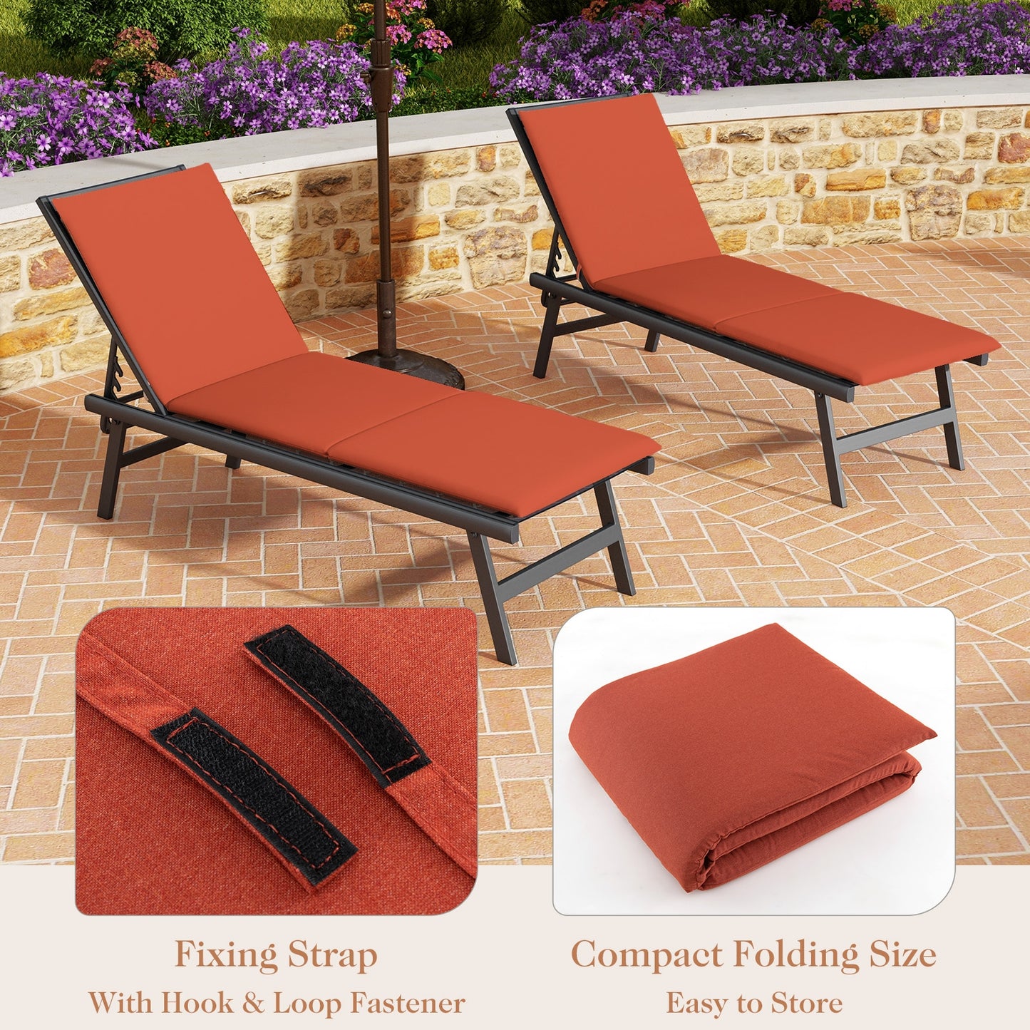 Outdoor Chaise Lounge Cushion, Folding Pad With Straps, Orange Outdoor Furniture Accessories at Gallery Canada