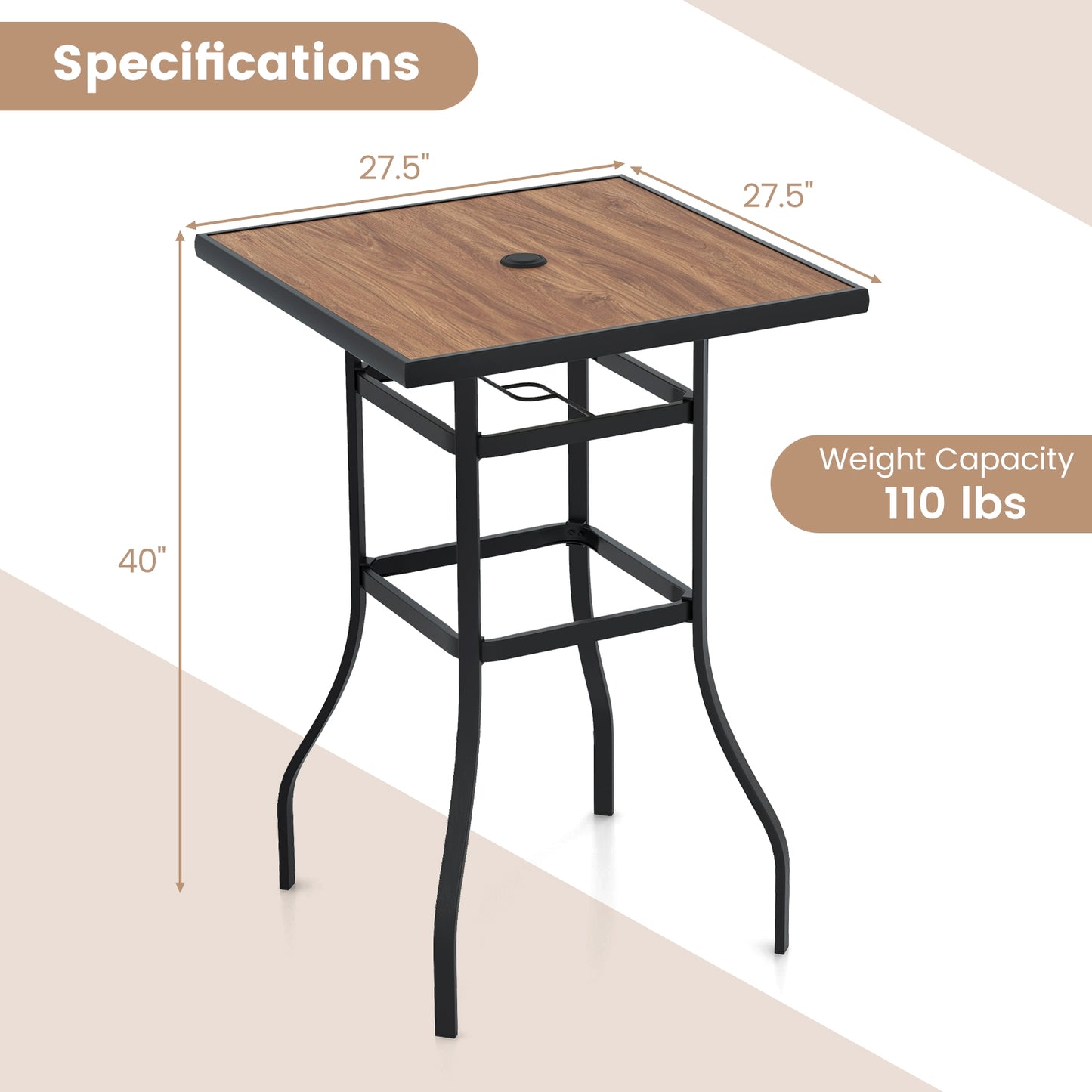 Patio Bar Table, 27.5 Inches, For Garden Backyard Poolside Patio Coffee Tables at Gallery Canada