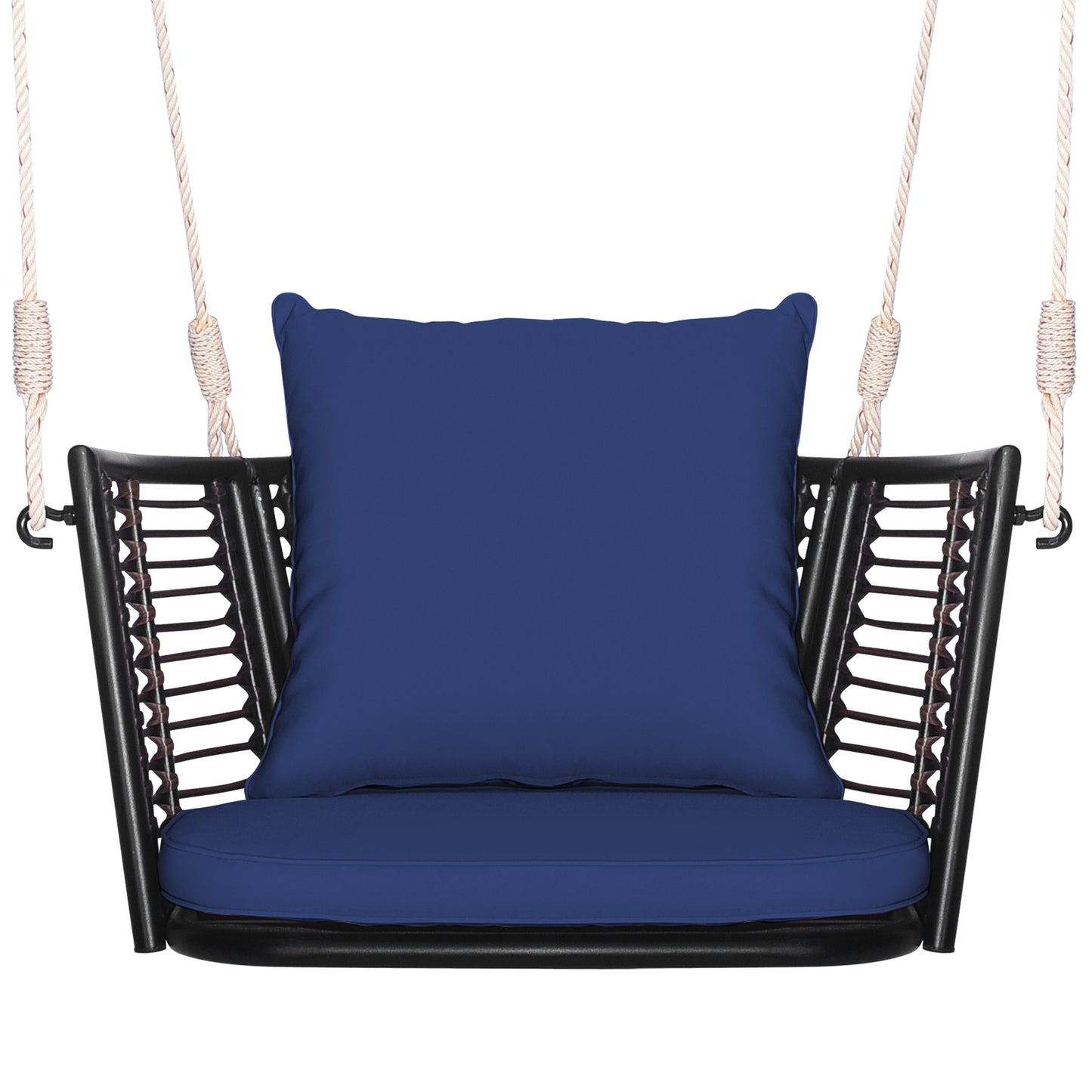 Single Person Hanging Seat, Woven Rattan Backrest, Blue Patio Rocking Chairs & Gliders at Gallery Canada
