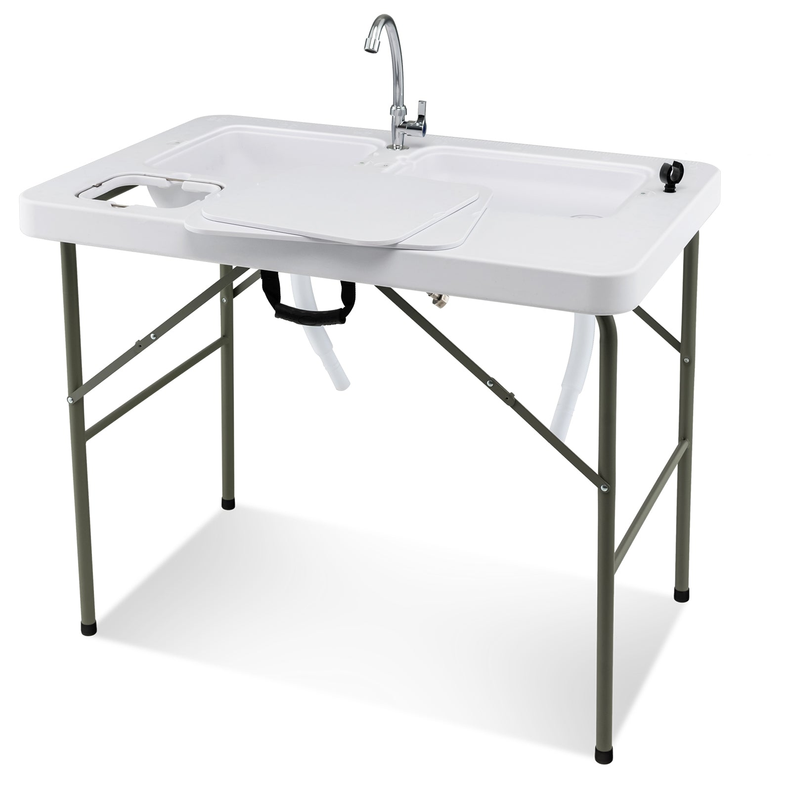 Fish Cleaning Table, 2 Sinks, 360° Rotatable Faucet, White Picnic Tables at Gallery Canada