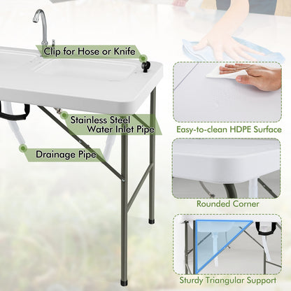 Fish Cleaning Table, 2 Sinks, 360° Rotatable Faucet, White Picnic Tables at Gallery Canada