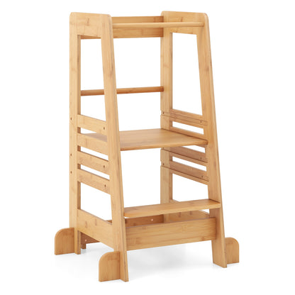 Bamboo Kids Kitchen Step Stool, Adjustable Height, Safety Rails, Natural Toddler & Kids Furniture at Gallery Canada