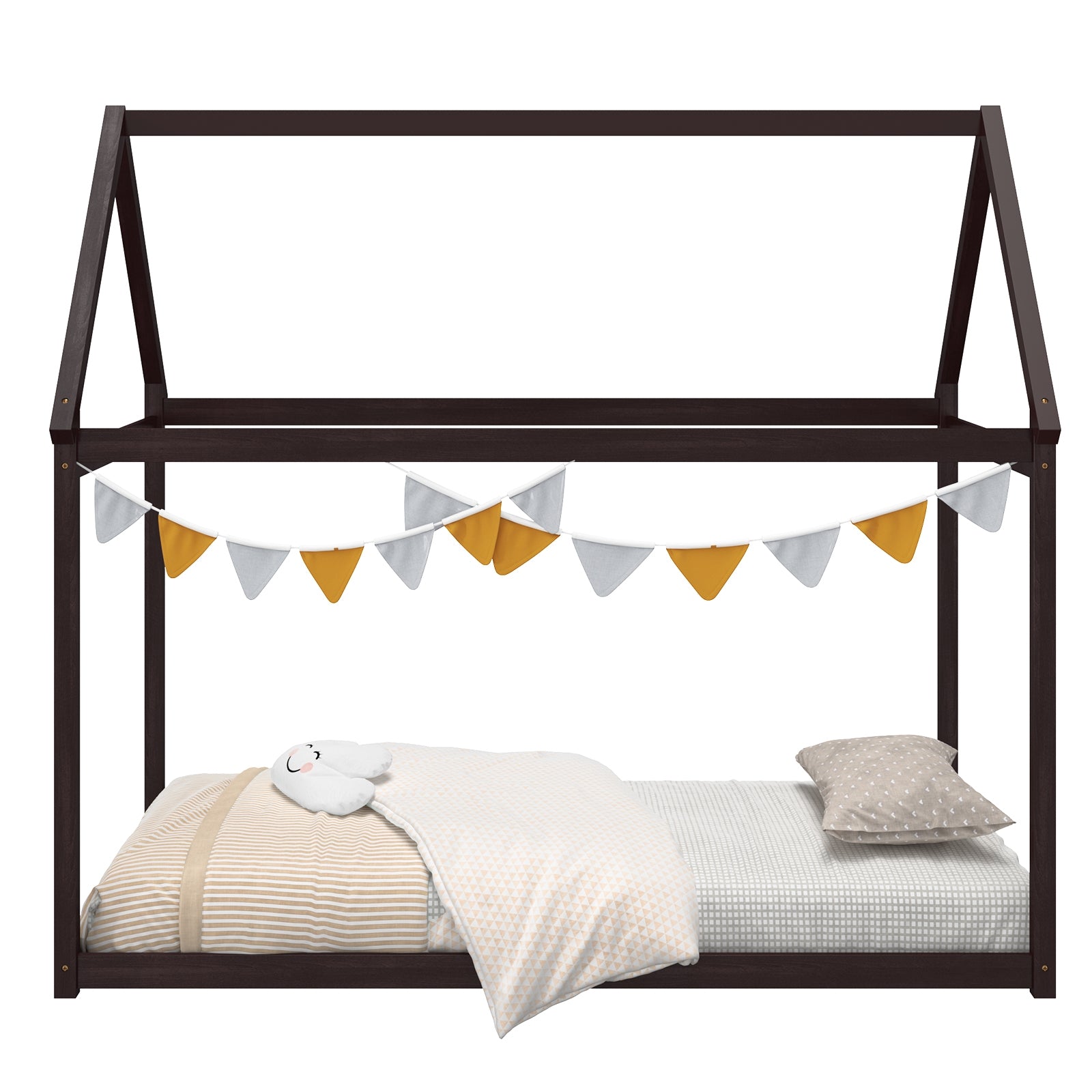 Stable Kids Platform Floor Bed With Roof, Heavy Duty Slats, Espresso Simple Bed Frame at Gallery Canada