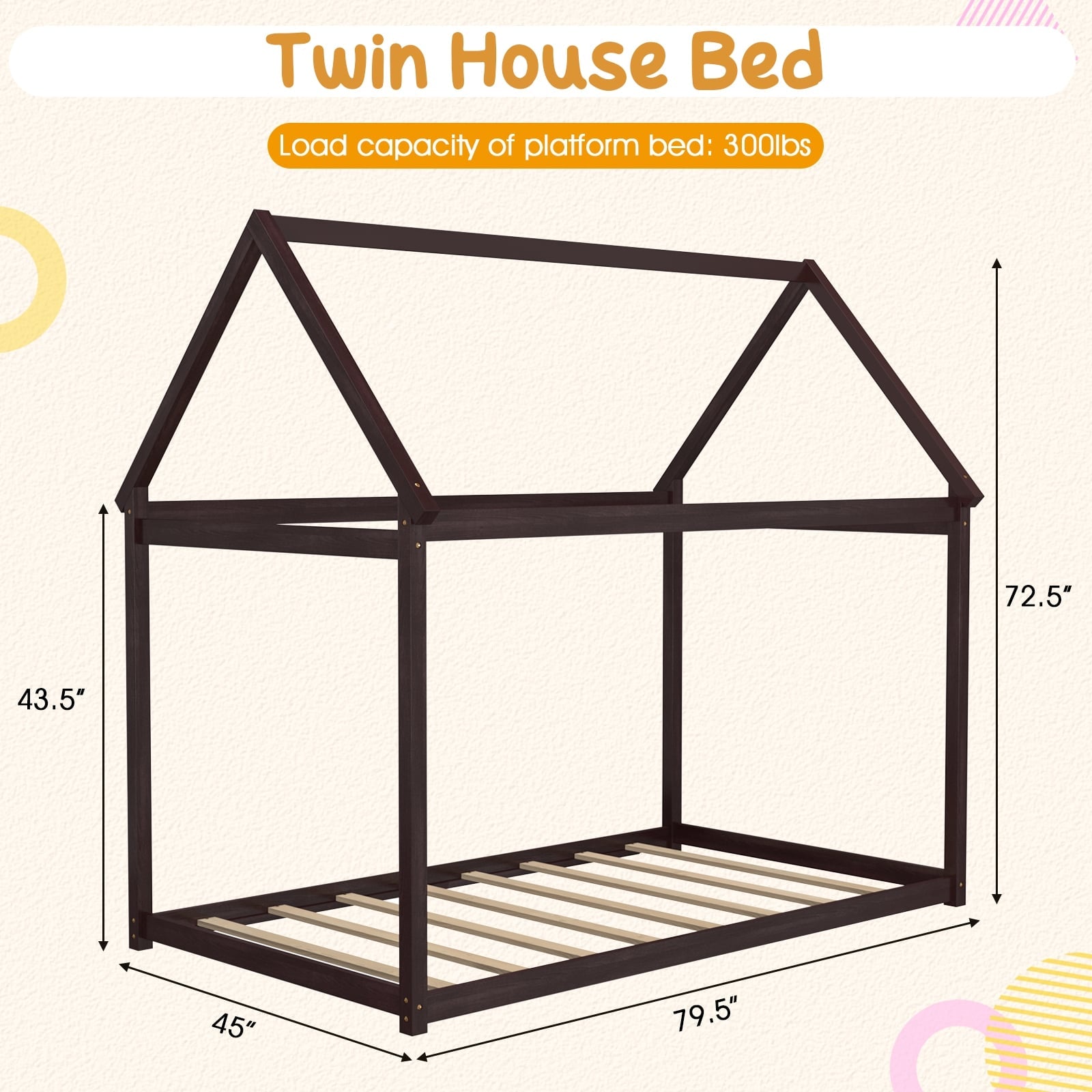 Stable Kids Platform Floor Bed With Roof, Heavy Duty Slats, Espresso Simple Bed Frame at Gallery Canada