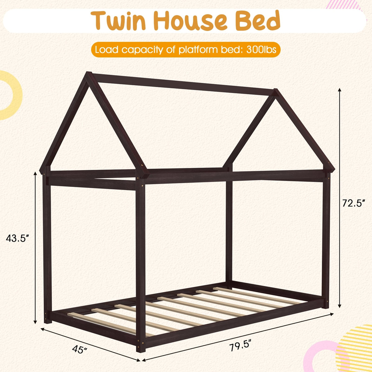 Stable Kids Platform Floor Bed With Roof, Heavy Duty Slats, Espresso Simple Bed Frame at Gallery Canada