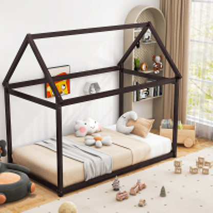 Stable Kids Platform Floor Bed With Roof, Heavy Duty Slats, Espresso Simple Bed Frame at Gallery Canada