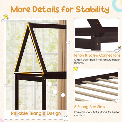 Stable Kids Platform Floor Bed With Roof, Heavy Duty Slats, Espresso Simple Bed Frame at Gallery Canada