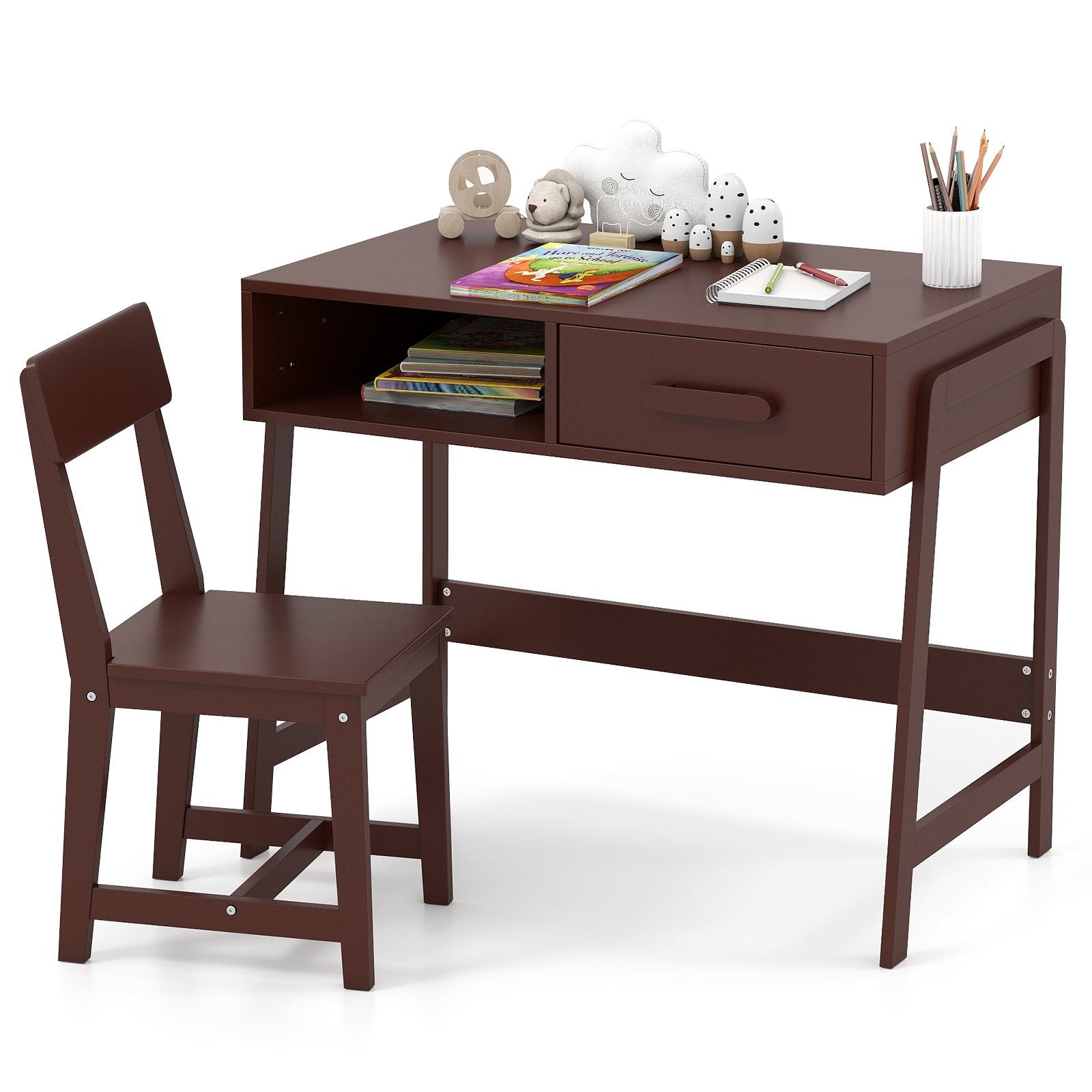 Kids Desk Chair Set With Storage Drawer Hutch, Brown Kids Table & Chair Sets at Gallery Canada