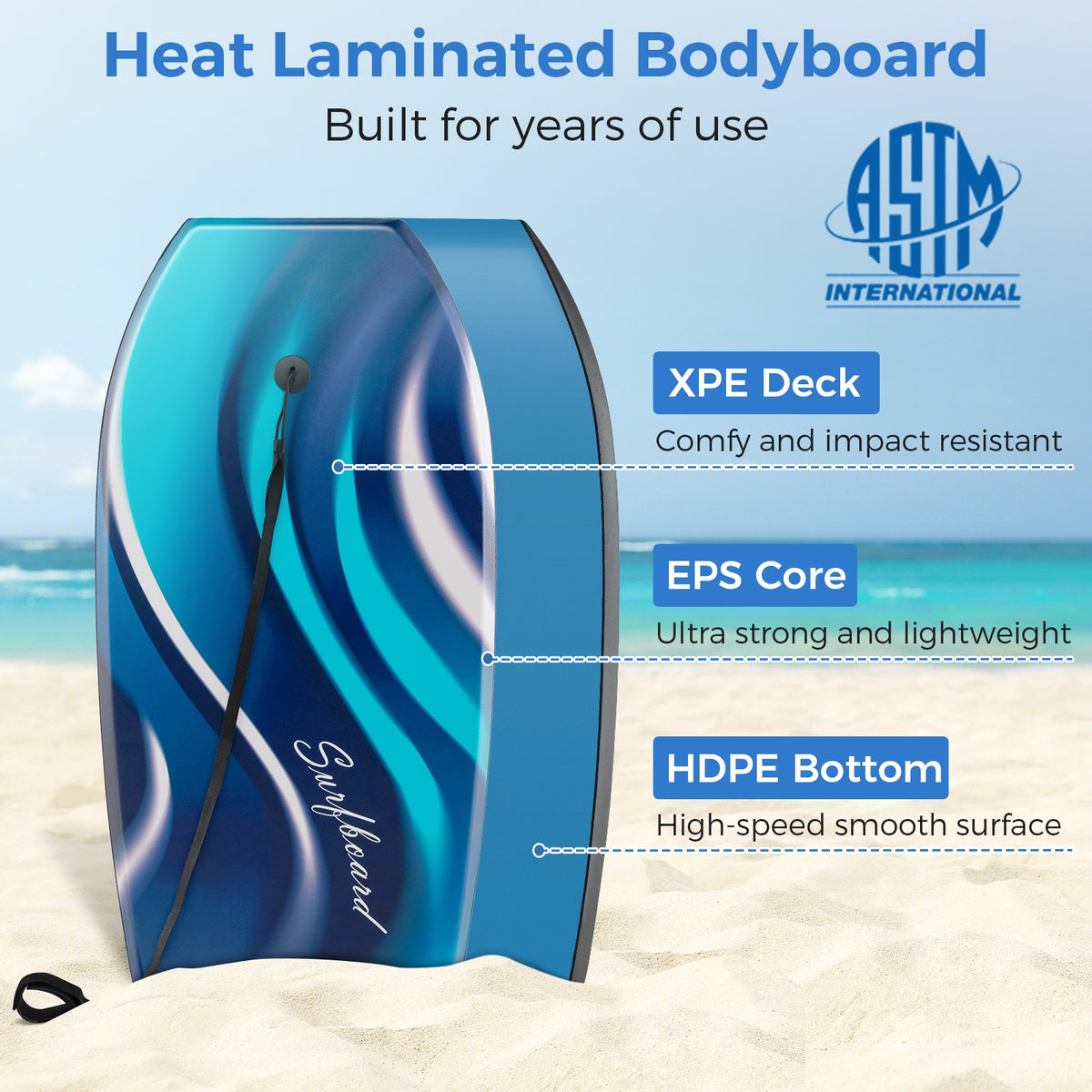 33/37/41 Inches Lightweight Body Board, Blue Surfing at Gallery Canada